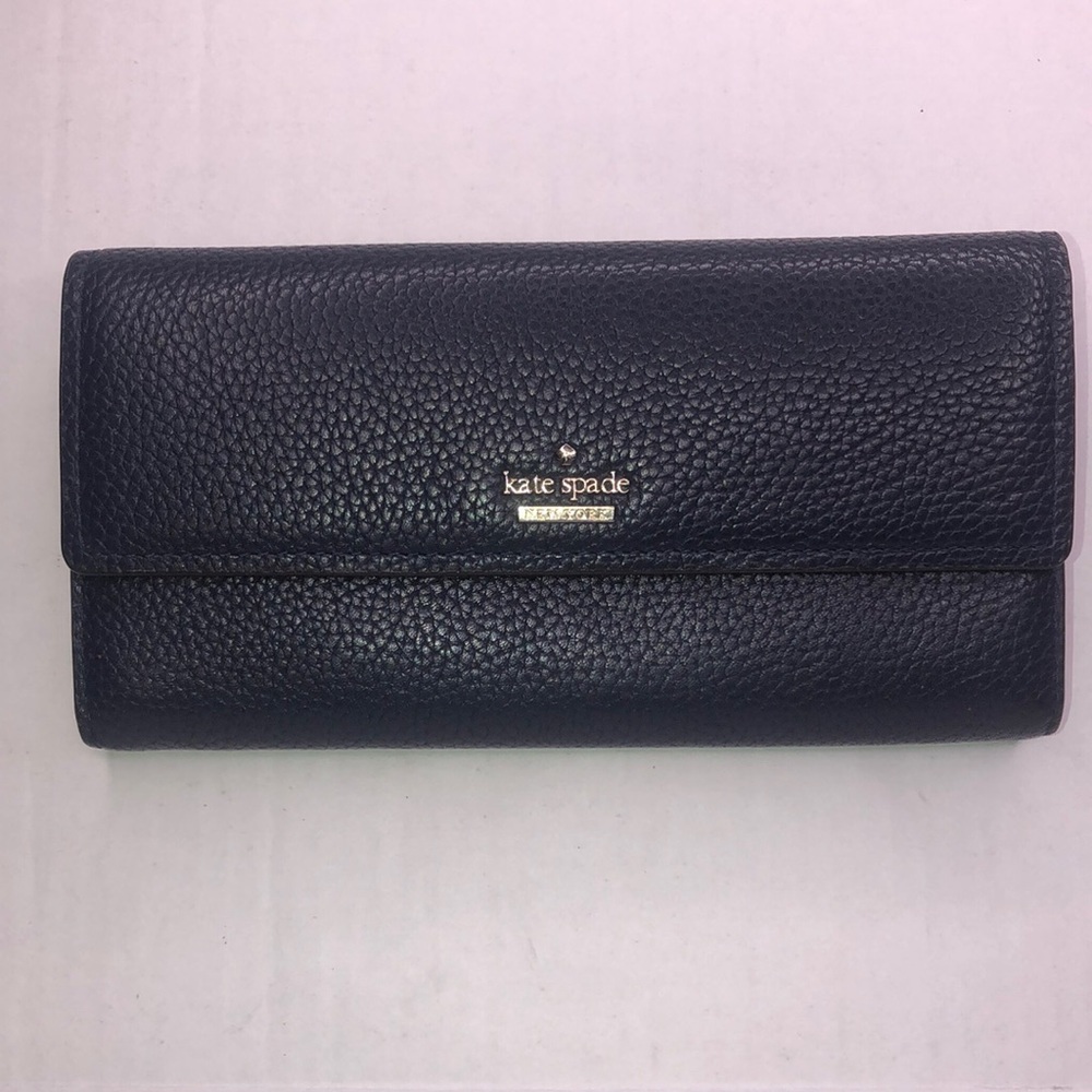 KATE SPADE NAVY PEBBLED LEATHER LONG WALLET